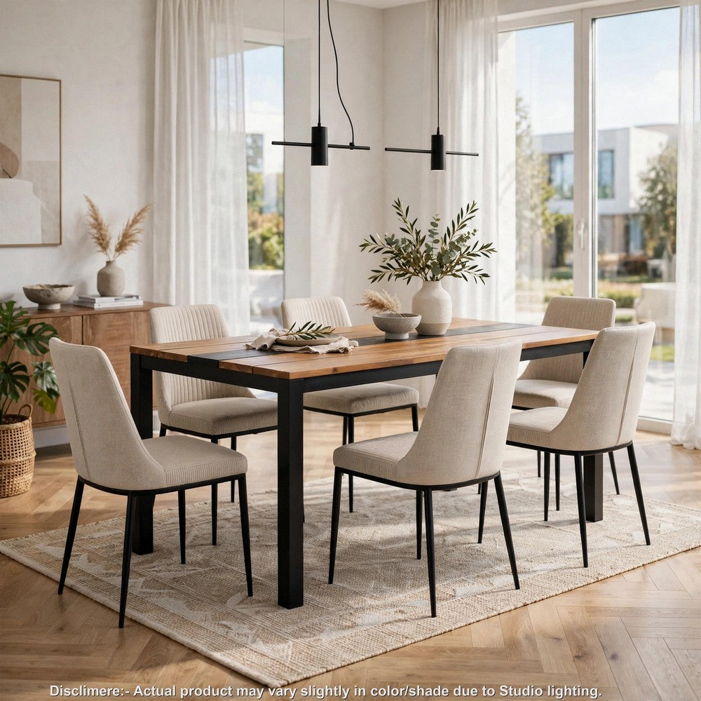 Lea Outdoor Dining Table, Rectangular, Teak Brown, Black Metal 69 Inch-BM355272
