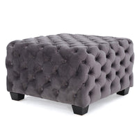 Accent Ottoman, Cubic Shape, Button Tufted Gray Velvet, Black 29 Inch - BM355273