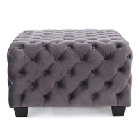 Accent Ottoman, Cubic Shape, Button Tufted Gray Velvet, Black 29 Inch - BM355273