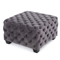 Accent Ottoman, Cubic Shape, Button Tufted Gray Velvet, Black 29 Inch - BM355273