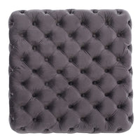 Accent Ottoman, Cubic Shape, Button Tufted Gray Velvet, Black 29 Inch - BM355273