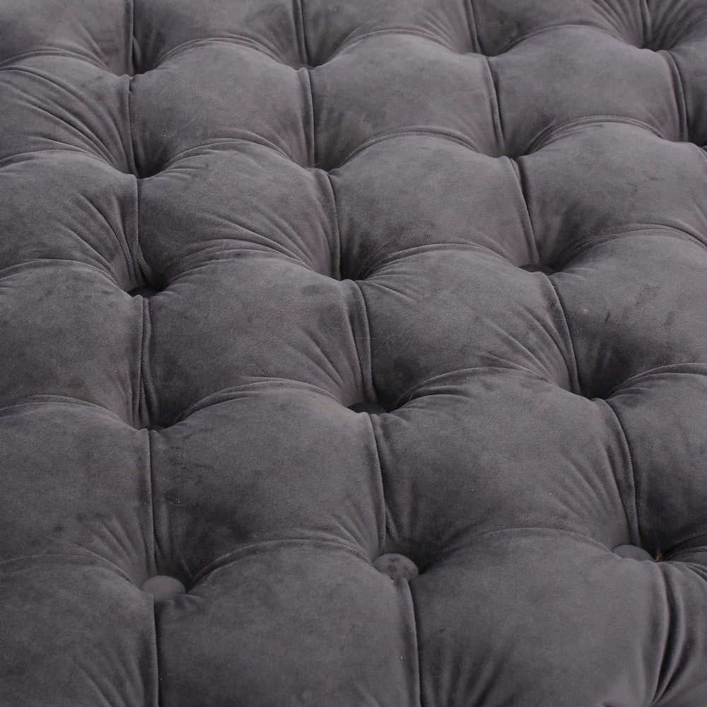Accent Ottoman, Cubic Shape, Button Tufted Gray Velvet, Black 29 Inch - BM355273