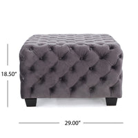 Accent Ottoman, Cubic Shape, Button Tufted Gray Velvet, Black 29 Inch - BM355273