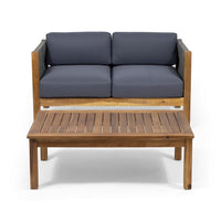 Nisha 4pc Outdoor Chat Set, Rattan Rope Seat, Gray Cushions, Teak Brown - BM355274