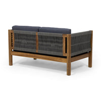 Nisha 4pc Outdoor Chat Set, Rattan Rope Seat, Gray Cushions, Teak Brown - BM355274