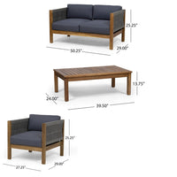 Nisha 4pc Outdoor Chat Set, Rattan Rope Seat, Gray Cushions, Teak Brown - BM355274