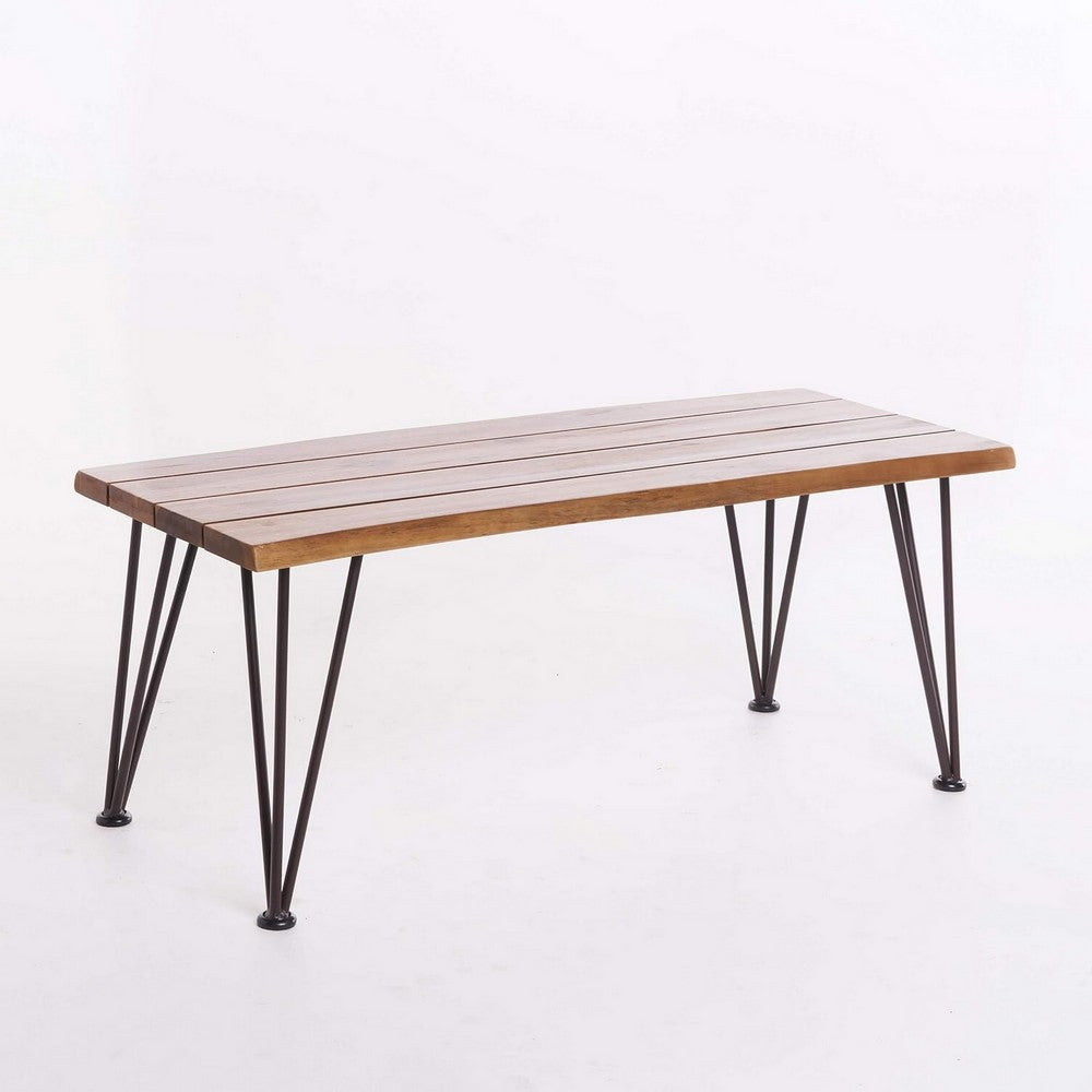Zoe 3pc Outdoor Table Set, Slatted Top, Teak Brown, Black Hairpin Legs - BM355275