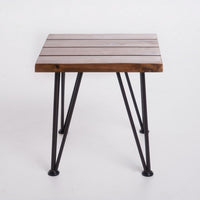 Zoe 3pc Outdoor Table Set, Slatted Top, Teak Brown, Black Hairpin Legs - BM355275