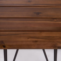 Zoe 3pc Outdoor Table Set, Slatted Top, Teak Brown, Black Hairpin Legs - BM355275