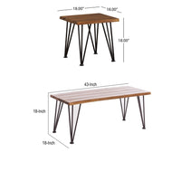 Zoe 3pc Outdoor Table Set, Slatted Top, Teak Brown, Black Hairpin Legs - BM355275