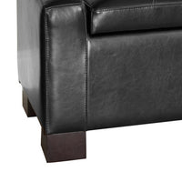 Storage Ottoman Bench, Tufted Black Faux Leather, Brown Wood Legs 50 Inch - BM355276