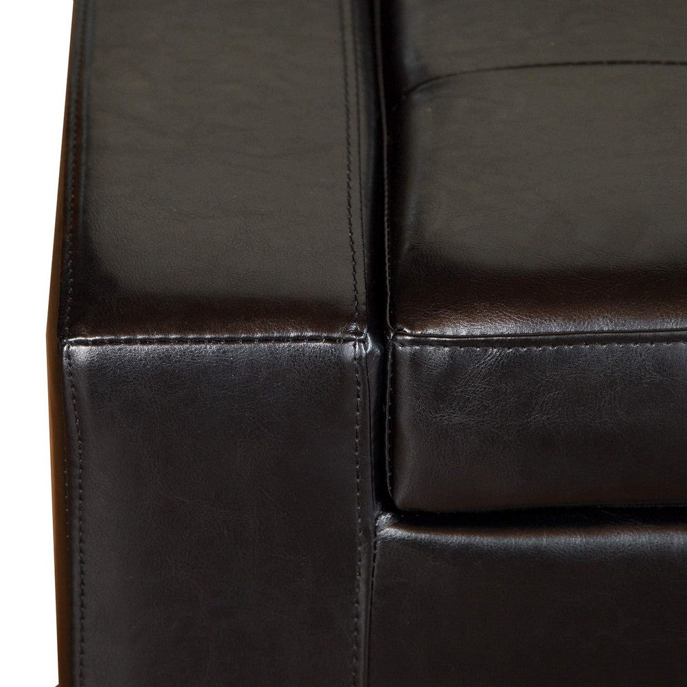 Storage Ottoman Bench, Tufted Black Faux Leather, Brown Wood Legs 50 Inch - BM355276