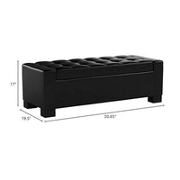 Storage Ottoman Bench, Tufted Black Faux Leather, Brown Wood Legs 50 Inch - BM355276
