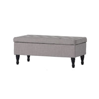 Storage Ottoman Bench, Tufted Gray Seude Fabric, Black Wood Legs 41 Inch-BM355277