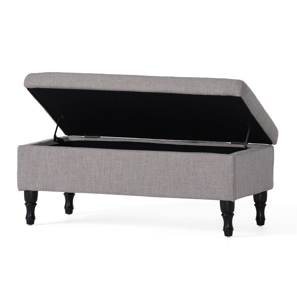 Storage Ottoman Bench, Tufted Gray Seude Fabric, Black Wood Legs 41 Inch-BM355277