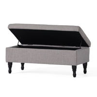 Storage Ottoman Bench, Tufted Gray Seude Fabric, Black Wood Legs 41 Inch-BM355277