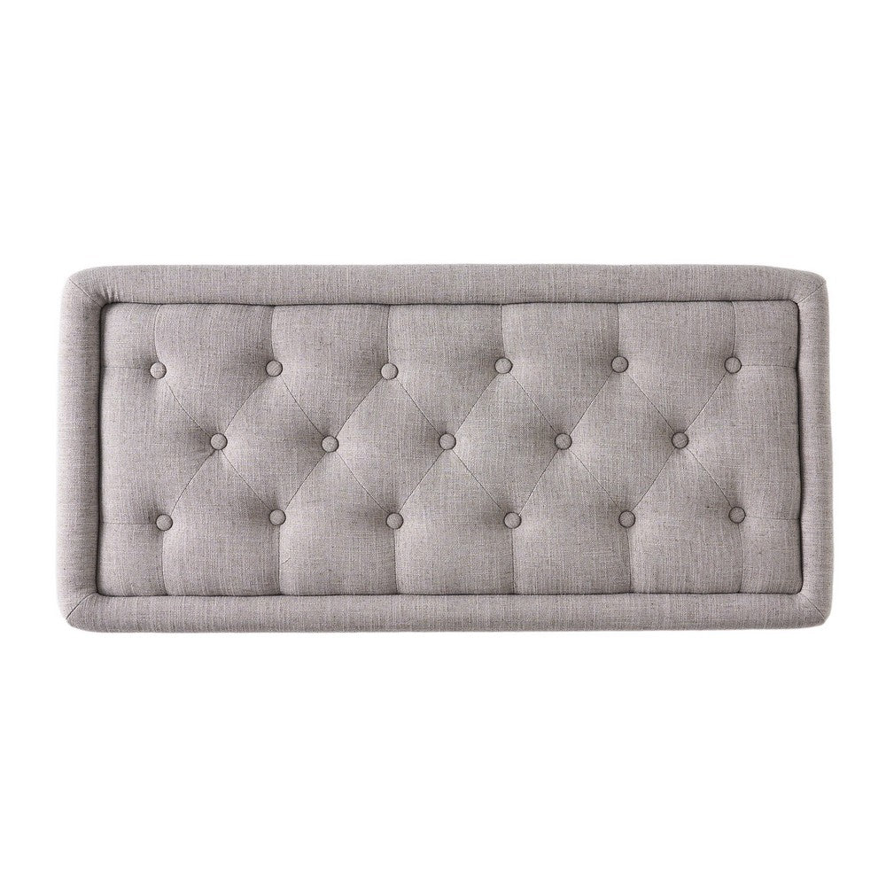 Storage Ottoman Bench, Tufted Gray Seude Fabric, Black Wood Legs 41 Inch-BM355277