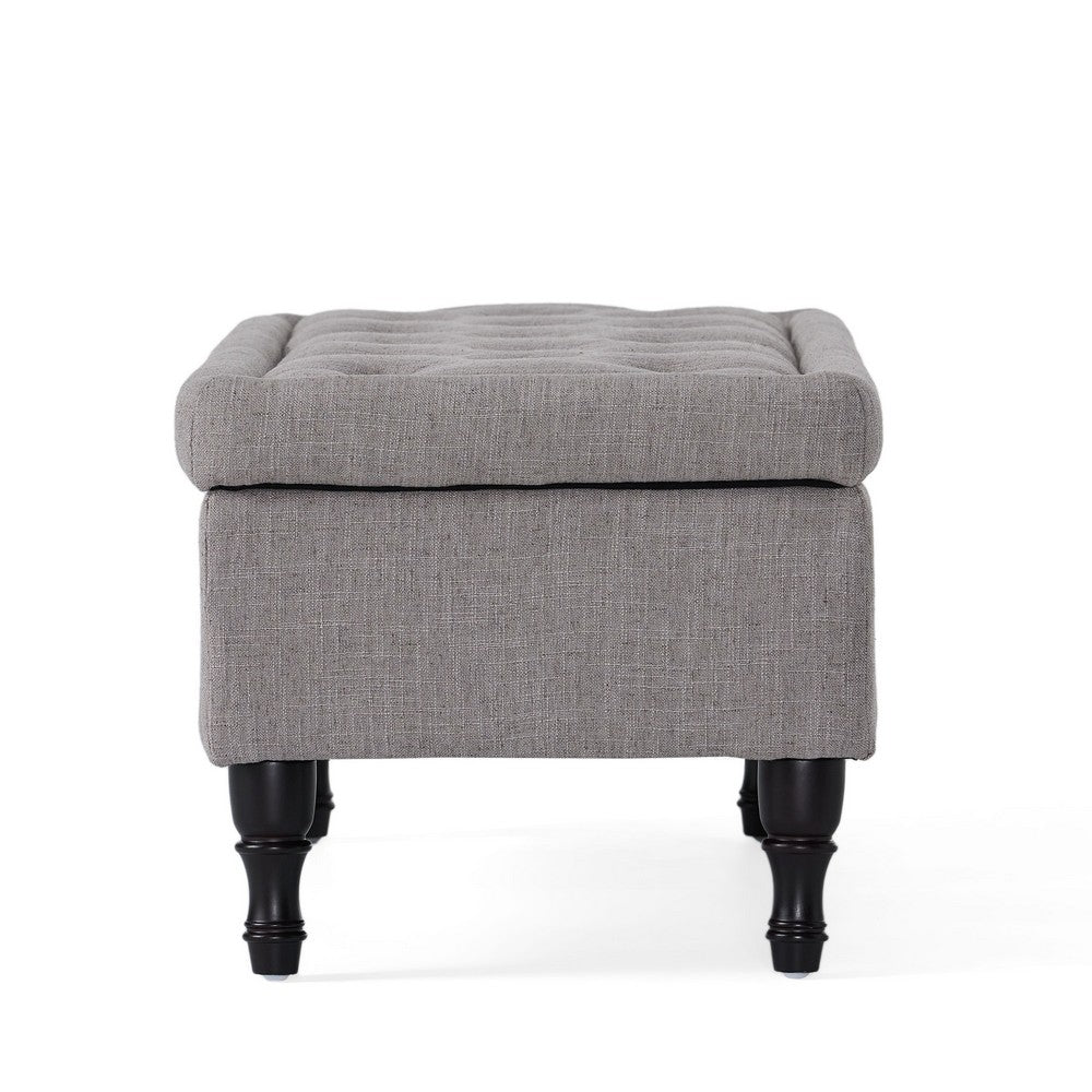 Storage Ottoman Bench, Tufted Gray Seude Fabric, Black Wood Legs 41 Inch-BM355277