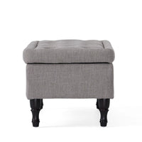 Storage Ottoman Bench, Tufted Gray Seude Fabric, Black Wood Legs 41 Inch-BM355277