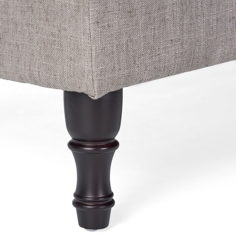 Storage Ottoman Bench, Tufted Gray Seude Fabric, Black Wood Legs 41 Inch-BM355277
