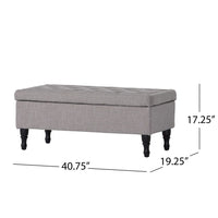 Storage Ottoman Bench, Tufted Gray Seude Fabric, Black Wood Legs 41 Inch-BM355277