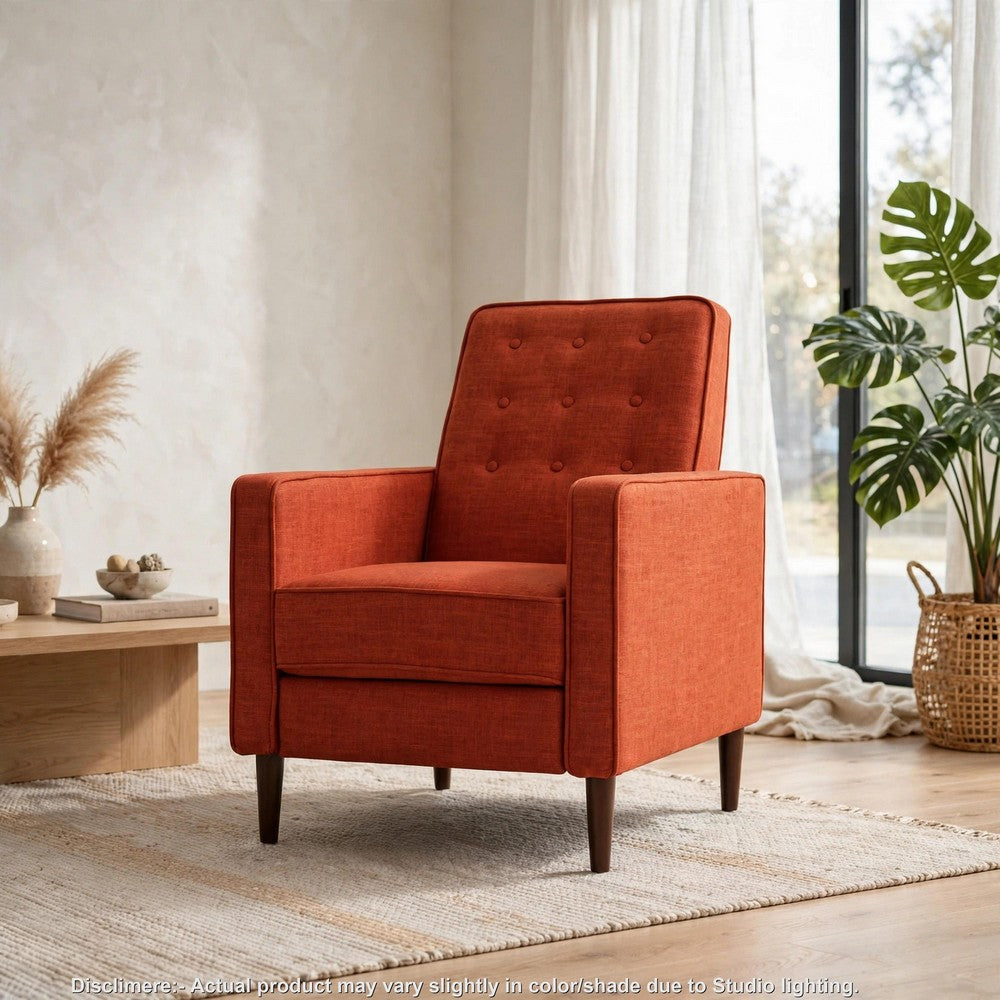 Tery Manual Recliner Sofa Chair, Tufted Back, Track Arms, Orange Polyester - BM355285