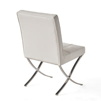 Pavy Dining Side Chair Set of 2, Tufted White Faux Leather, Silver X Legs - BM355286