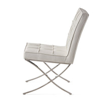 Pavy Dining Side Chair Set of 2, Tufted White Faux Leather, Silver X Legs - BM355286
