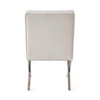Pavy Dining Side Chair Set of 2, Tufted White Faux Leather, Silver X Legs - BM355286
