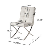 Pavy Dining Side Chair Set of 2, Tufted White Faux Leather, Silver X Legs - BM355286