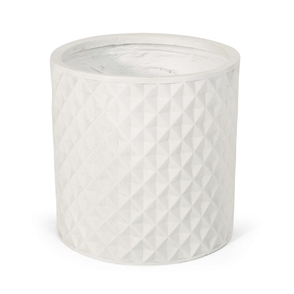 Gana Cylindrical Planter, 3D Diamond Design, Antique White Concrete 16 Inch - BM355287