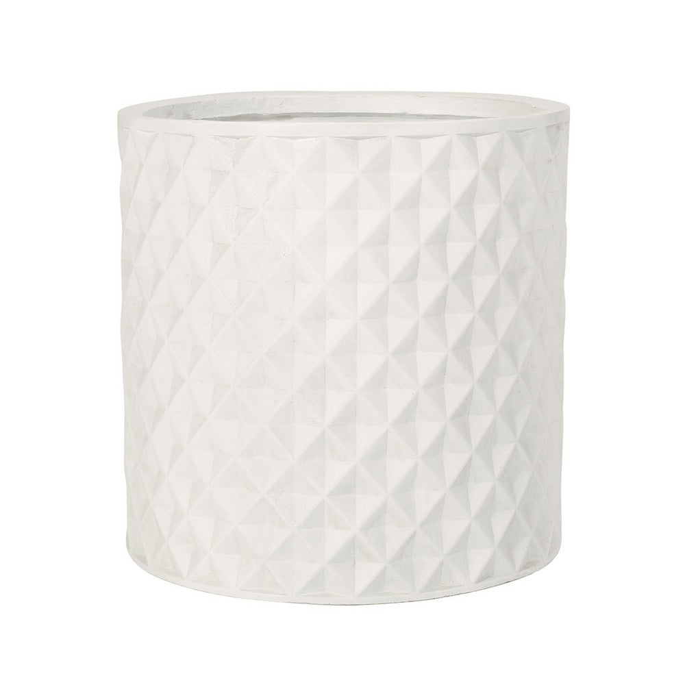 Gana Cylindrical Planter, 3D Diamond Design, Antique White Concrete 16 Inch - BM355287
