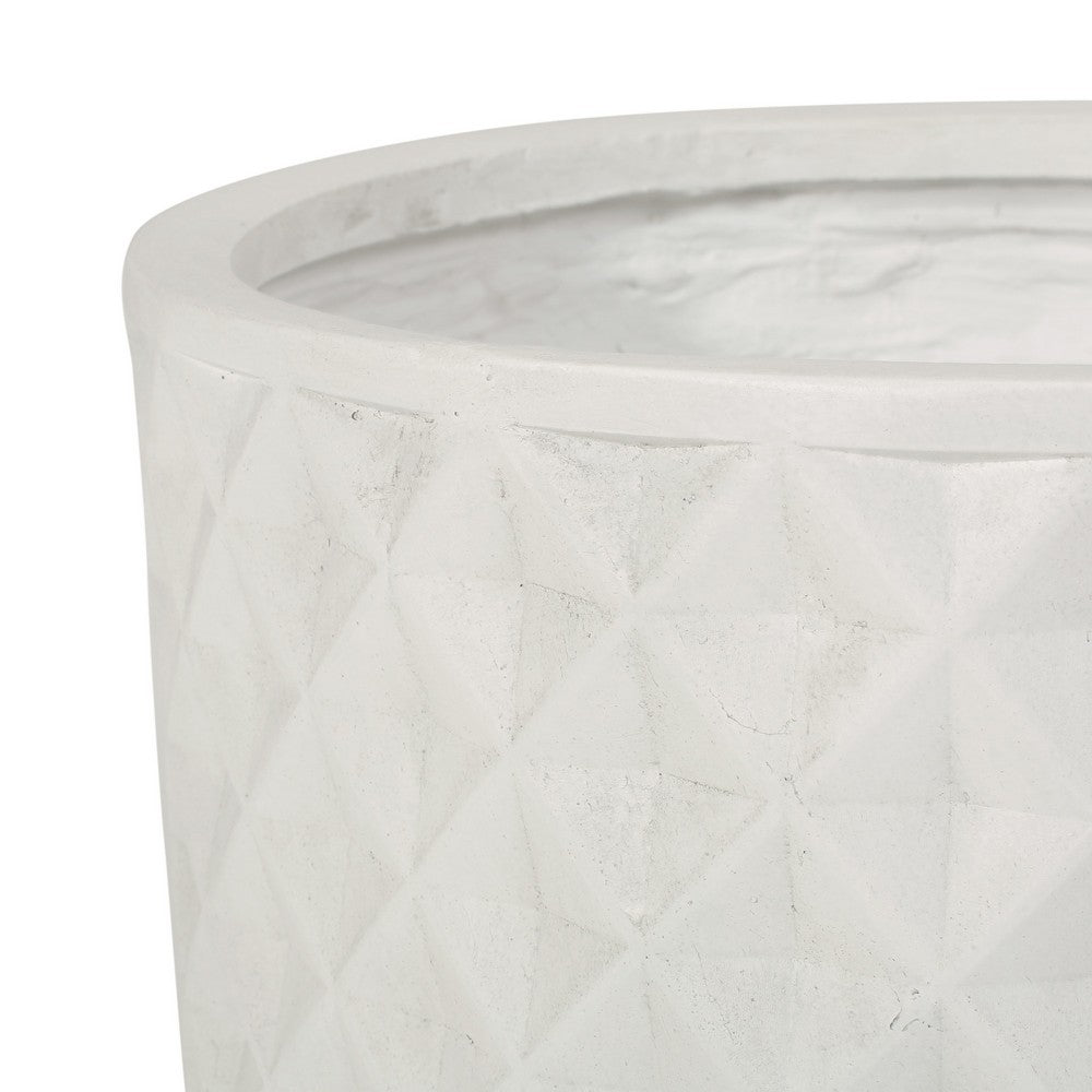 Gana Cylindrical Planter, 3D Diamond Design, Antique White Concrete 16 Inch - BM355287