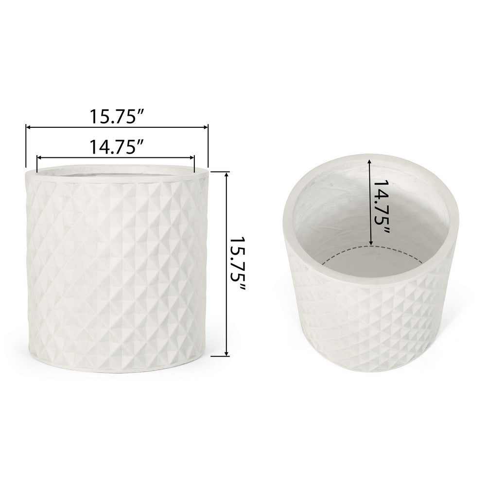Gana Cylindrical Planter, 3D Diamond Design, Antique White Concrete 16 Inch - BM355287
