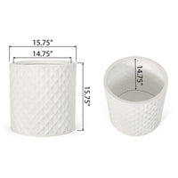 Gana Cylindrical Planter, 3D Diamond Design, Antique White Concrete 16 Inch - BM355287