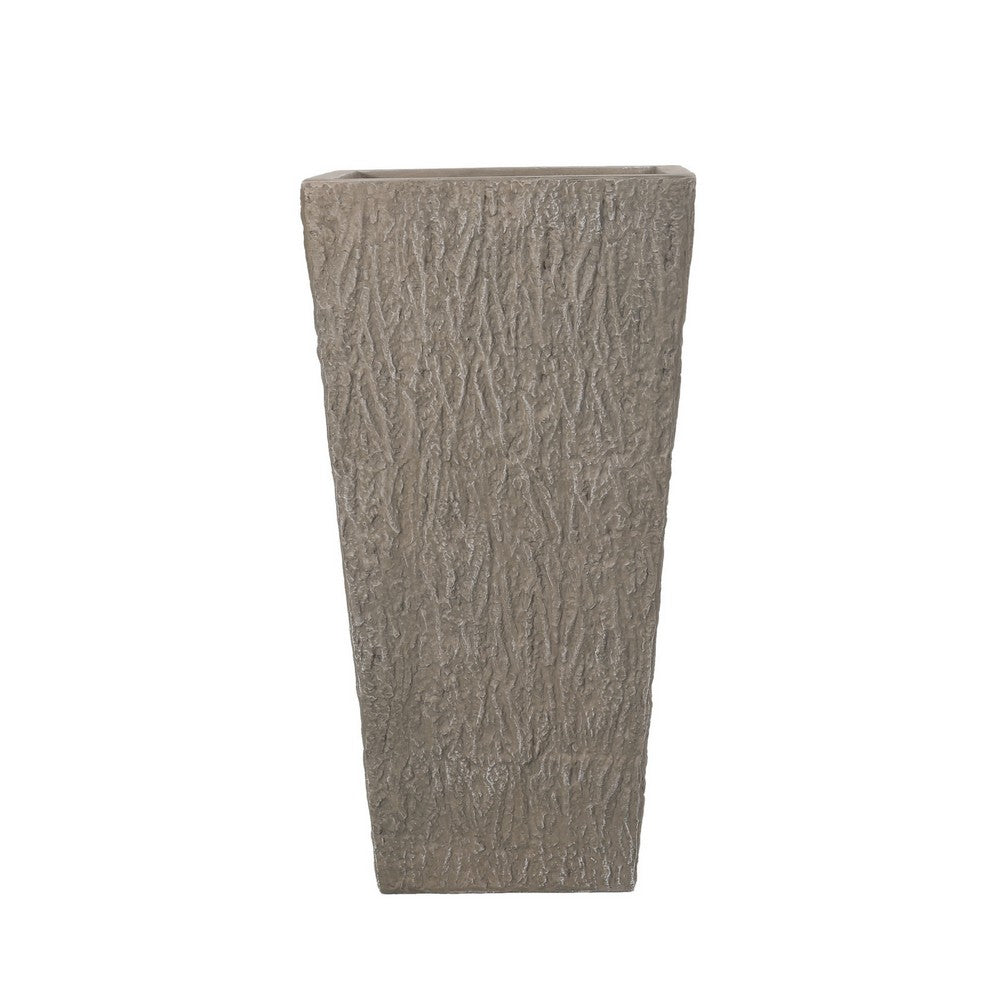 Rahu Tall Tapered Planter, Bark Stone Finish, Brown Concrete 31 Inch - BM355288