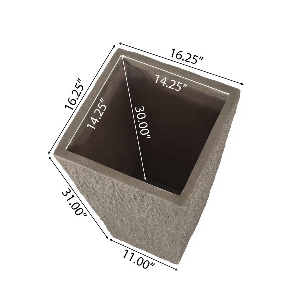 Rahu Tall Tapered Planter, Bark Stone Finish, Brown Concrete 31 Inch - BM355288