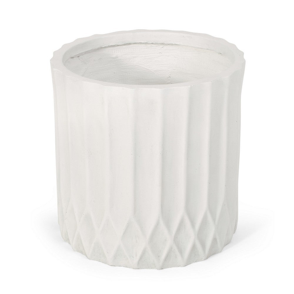 Gana Cylindrical Planter, Ribbed Pattern, Antique White Concrete 17 Inch - BM355289