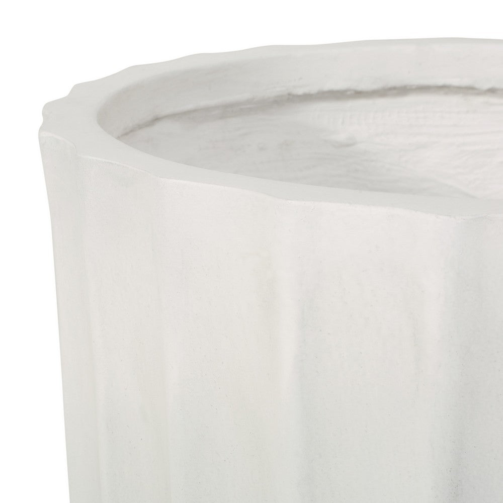 Gana Cylindrical Planter, Ribbed Pattern, Antique White Concrete 17 Inch - BM355289