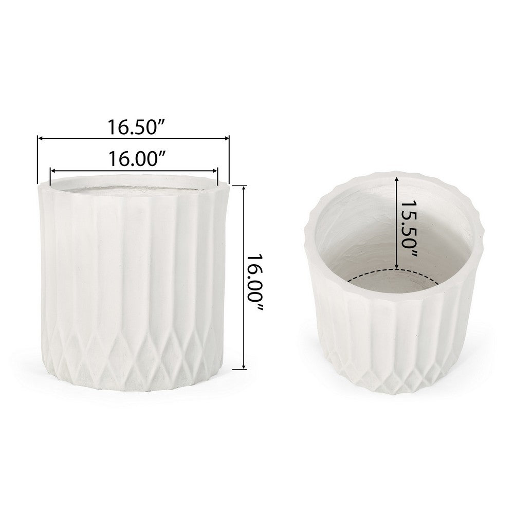 Gana Cylindrical Planter, Ribbed Pattern, Antique White Concrete 17 Inch - BM355289