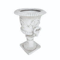 Kiti Urn Planter on Pedestal, Carved Antique White Concrete, 28 Inch - BM355290