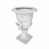 Kiti Urn Planter on Pedestal, Carved Antique White Concrete, 28 Inch - BM355290