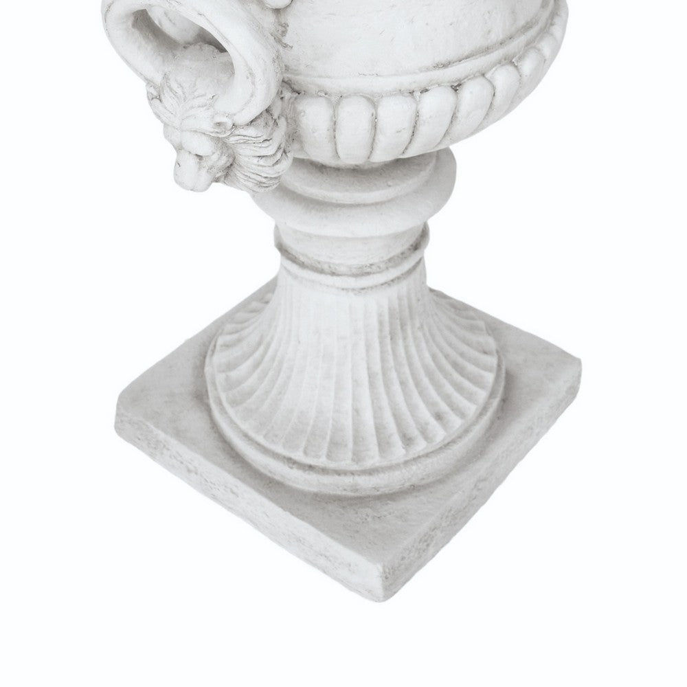 Kiti Urn Planter on Pedestal, Carved Antique White Concrete, 28 Inch - BM355290