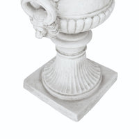 Kiti Urn Planter on Pedestal, Carved Antique White Concrete, 28 Inch - BM355290