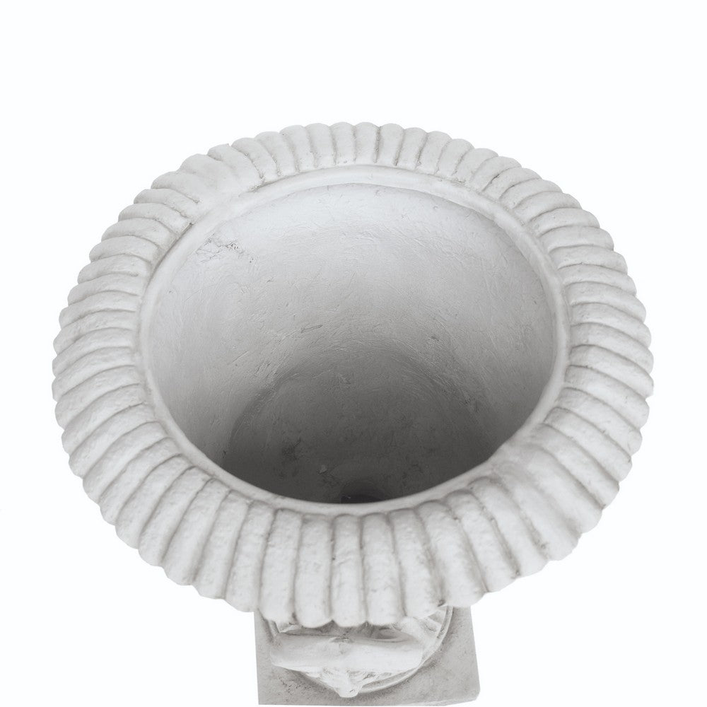 Kiti Urn Planter on Pedestal, Carved Antique White Concrete, 28 Inch - BM355290