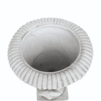 Kiti Urn Planter on Pedestal, Carved Antique White Concrete, 28 Inch - BM355290
