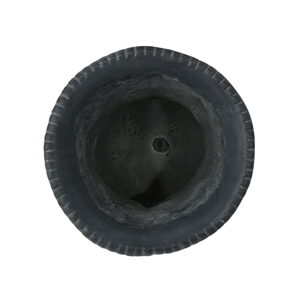 Urn Planter on Pedestal, Cherubs, Carved Antique Black Concrete 24 Inch - BM355291