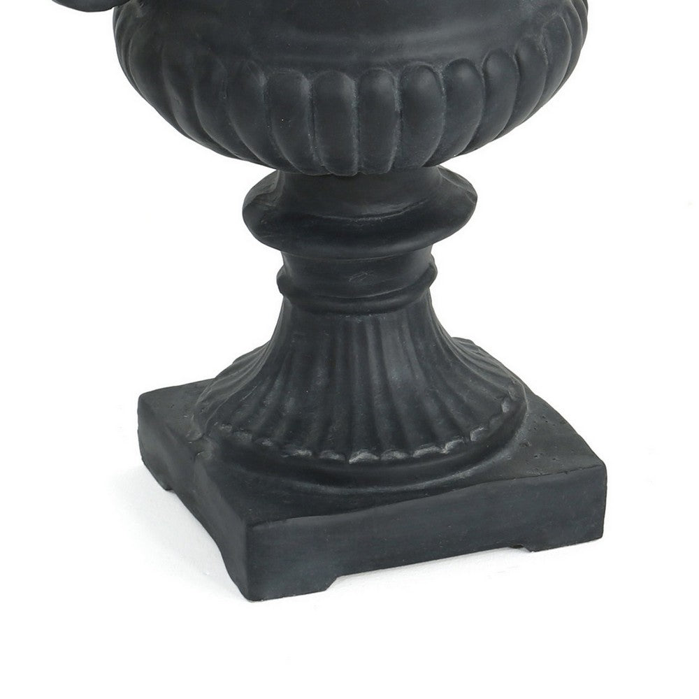 Urn Planter on Pedestal, Cherubs, Carved Antique Black Concrete 24 Inch - BM355291