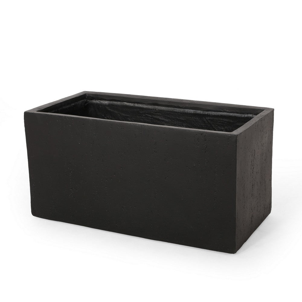 Rectangular Planter, Handcrafted, Stone Finish Black Concrete 35 Inch - BM355293