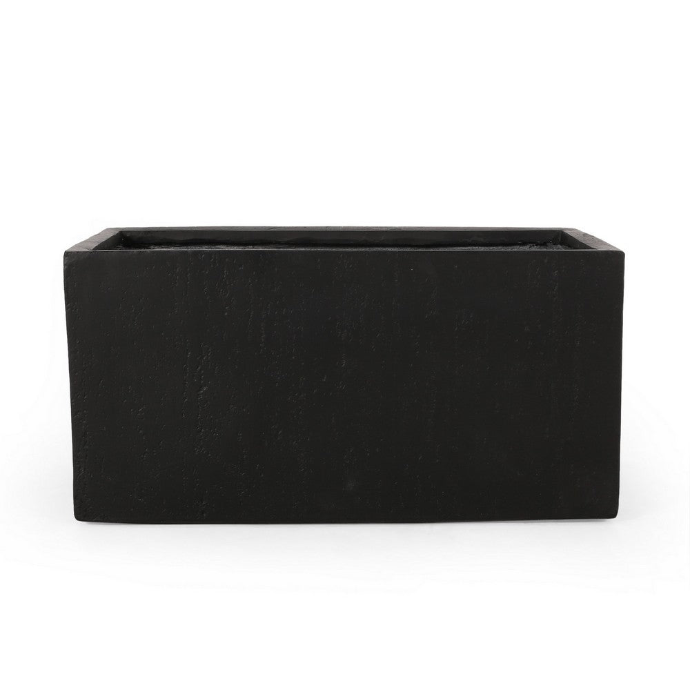 Rectangular Planter, Handcrafted, Stone Finish Black Concrete 35 Inch - BM355293